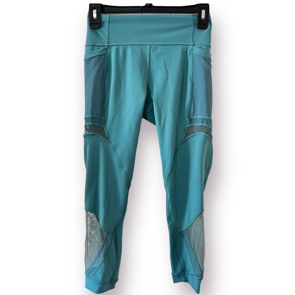 Lululemon Pants - Lululemon Forget The Sweat Crop 21" Turquoise Sea Size 6 Mesh Details Teal Blue